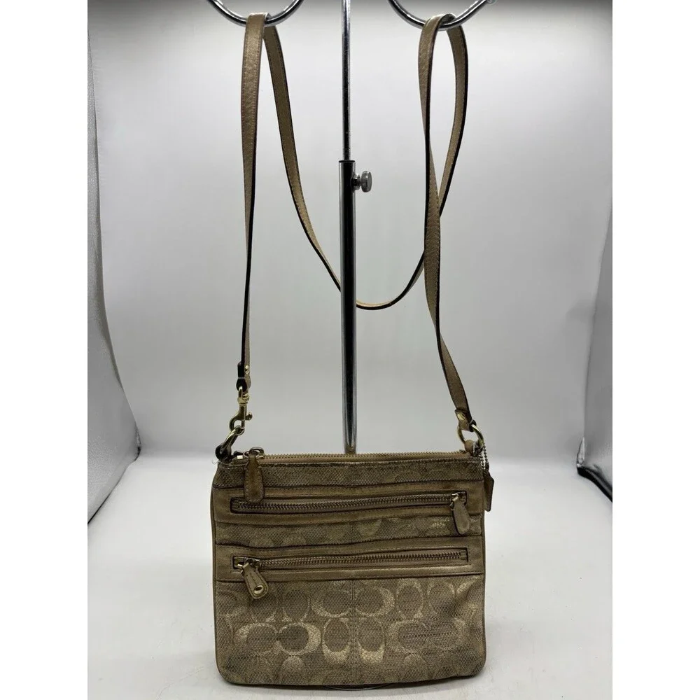 Coach Gold Irredescent Crossbody Canvas & Leather Handbag Bag  Purse Monogram